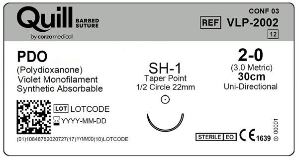 PDO (полідіоксанон), фіолетовий, 2-0, 30см (cm), колюча голка (Taper Point), SH-1 (22мм (mm) 1/2 кола), односпрямований